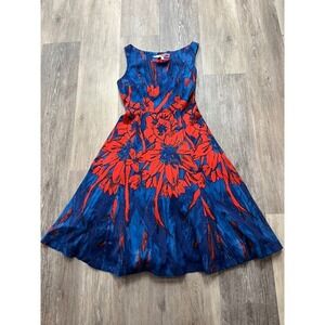Anthropologie Tracy Reese Cocktail Dress Sundress Red Blue Flowers Sz Petite